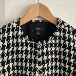 Ann Taylor Petite Black & White Houndstooth Tweed Jacket, top, blazer, size 4P